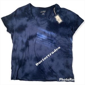 Women's Plus Size Tie-Dye Short Sleeve V-Neck T-Shirt Universal Thread Navy 2X